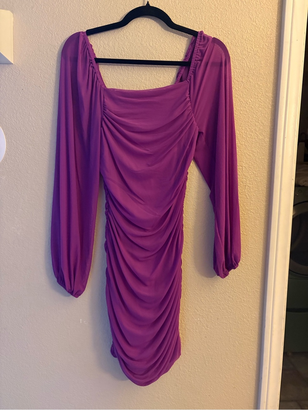 Ruched Long Sleeve Dress in Vibrant Purple